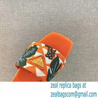 Prada Triangolo Ibiscus Flat Slide Sandals Orange 2023