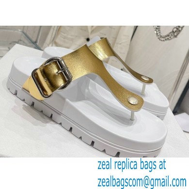 Prada metal buckle Rubber flip-flops Sandals Gold 2023