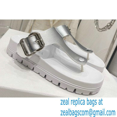 Prada metal buckle Rubber flip-flops Sandals Silver 2023