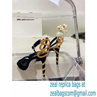 Rene Caovilla Heel 9.5cm Morgana crystal Sandals Suede Black - Click Image to Close