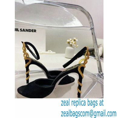 Rene Caovilla Heel 9.5cm Morgana crystal Sandals Suede Black - Click Image to Close