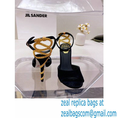 Rene Caovilla Heel 9.5cm Morgana crystal Sandals Suede Black