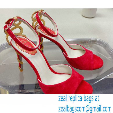 Rene Caovilla Heel 9.5cm Morgana crystal Sandals Suede Red