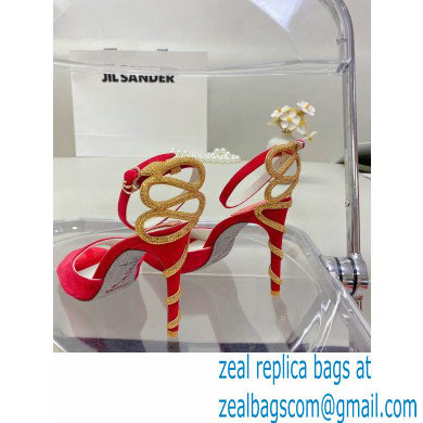 Rene Caovilla Heel 9.5cm Morgana crystal Sandals Suede Red