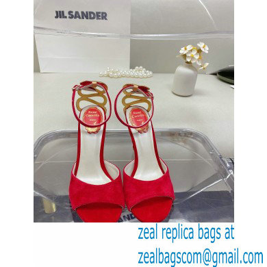Rene Caovilla Heel 9.5cm Morgana crystal Sandals Suede Red