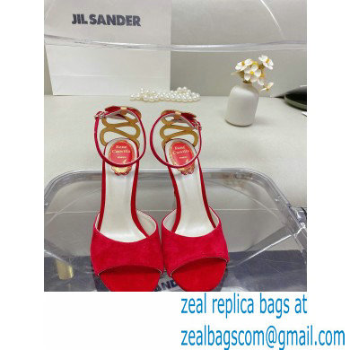 Rene Caovilla Heel 9.5cm Morgana crystal Sandals Suede Red - Click Image to Close