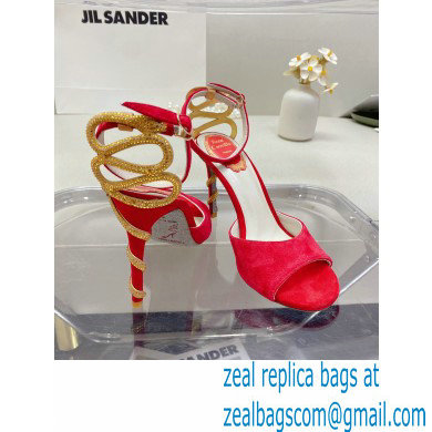 Rene Caovilla Heel 9.5cm Morgana crystal Sandals Suede Red - Click Image to Close