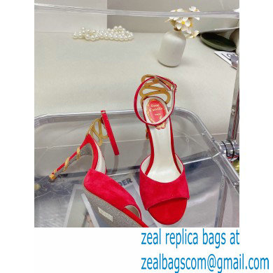 Rene Caovilla Heel 9.5cm Morgana crystal Sandals Suede Red - Click Image to Close
