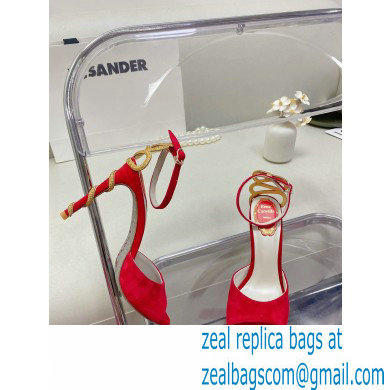 Rene Caovilla Heel 9.5cm Morgana crystal Sandals Suede Red - Click Image to Close