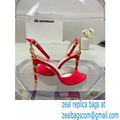 Rene Caovilla Heel 9.5cm Morgana crystal Sandals Suede Red