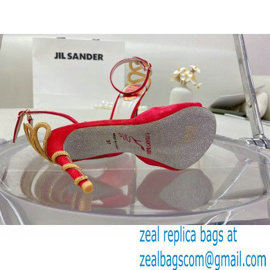 Rene Caovilla Heel 9.5cm Morgana crystal Sandals Suede Red