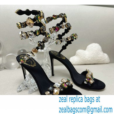 Rene Caovilla Heel 9.5cm Rhinestones Sandals Roxanne Black/Multicolor - Click Image to Close