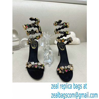 Rene Caovilla Heel 9.5cm Rhinestones Sandals Roxanne Black/Multicolor - Click Image to Close