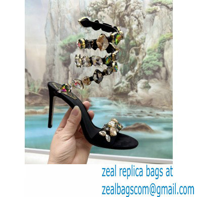 Rene Caovilla Heel 9.5cm Rhinestones Sandals Roxanne Black/Multicolor