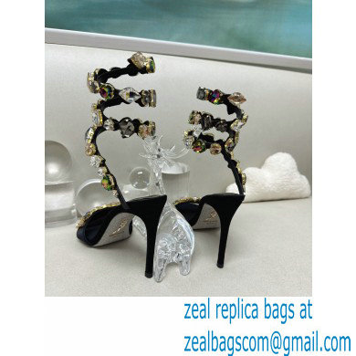 Rene Caovilla Heel 9.5cm Rhinestones Sandals Roxanne Black/Multicolor - Click Image to Close