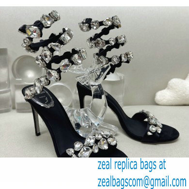 Rene Caovilla Heel 9.5cm Rhinestones Sandals Roxanne Black/Silver - Click Image to Close