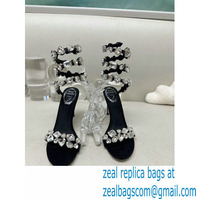 Rene Caovilla Heel 9.5cm Rhinestones Sandals Roxanne Black/Silver