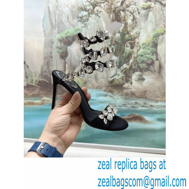 Rene Caovilla Heel 9.5cm Rhinestones Sandals Roxanne Black/Silver - Click Image to Close