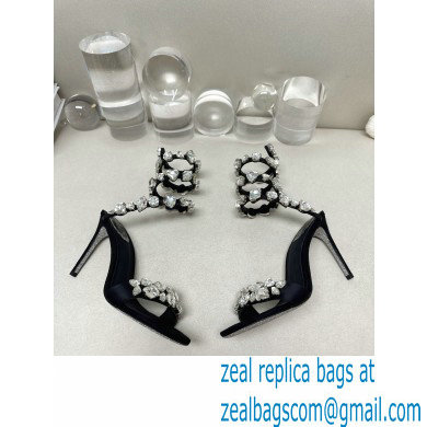 Rene Caovilla Heel 9.5cm Rhinestones Sandals Roxanne Black/Silver