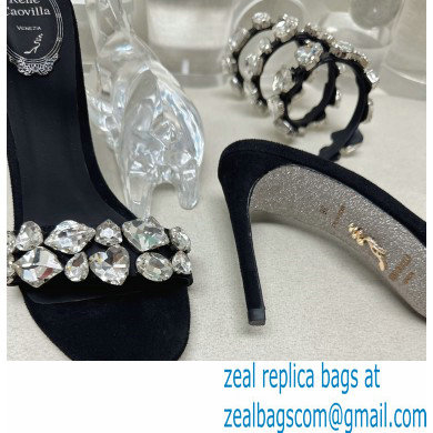 Rene Caovilla Heel 9.5cm Rhinestones Sandals Roxanne Black/Silver