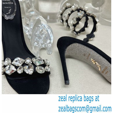 Rene Caovilla Heel 9.5cm Rhinestones Sandals Roxanne Black/Silver - Click Image to Close