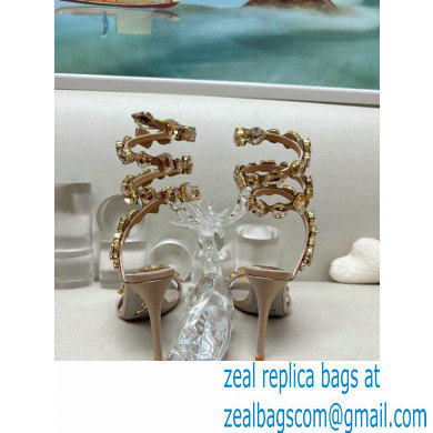 Rene Caovilla Heel 9.5cm Rhinestones Sandals Roxanne Nude - Click Image to Close