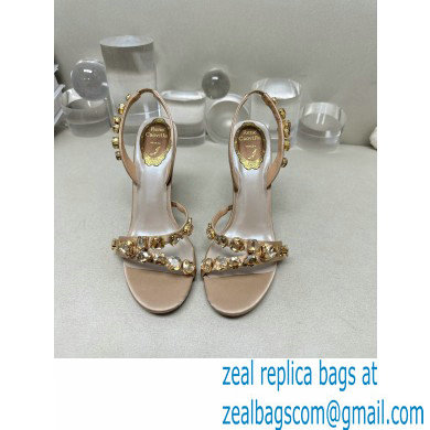 Rene Caovilla Heel 9.5cm Roxanne rhinestones amber Sandals Beige - Click Image to Close