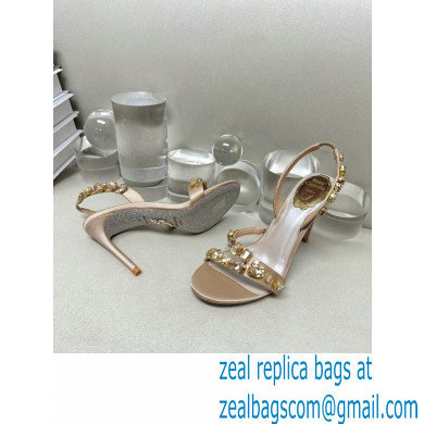 Rene Caovilla Heel 9.5cm Roxanne rhinestones amber Sandals Beige - Click Image to Close