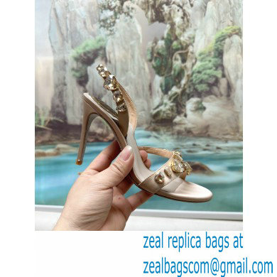 Rene Caovilla Heel 9.5cm Roxanne rhinestones amber Sandals Beige