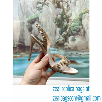 Rene Caovilla Heel 9.5cm Roxanne rhinestones amber Sandals Beige - Click Image to Close