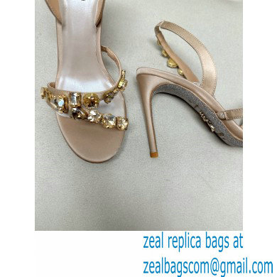 Rene Caovilla Heel 9.5cm Roxanne rhinestones amber Sandals Beige - Click Image to Close