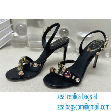 Rene Caovilla Heel 9.5cm Roxanne rhinestones amber Sandals Black - Click Image to Close