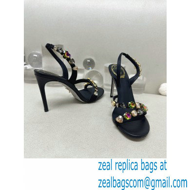 Rene Caovilla Heel 9.5cm Roxanne rhinestones amber Sandals Black - Click Image to Close