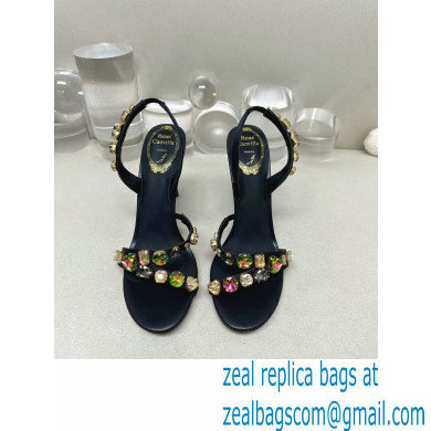 Rene Caovilla Heel 9.5cm Roxanne rhinestones amber Sandals Black - Click Image to Close