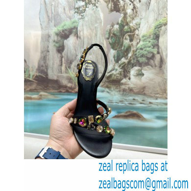 Rene Caovilla Heel 9.5cm Roxanne rhinestones amber Sandals Black - Click Image to Close