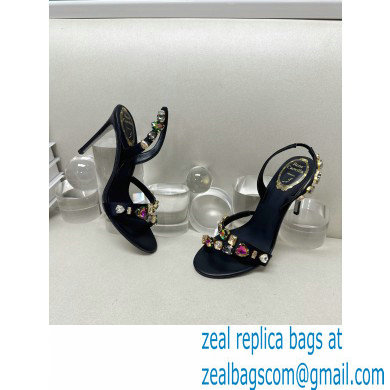 Rene Caovilla Heel 9.5cm Roxanne rhinestones amber Sandals Black - Click Image to Close