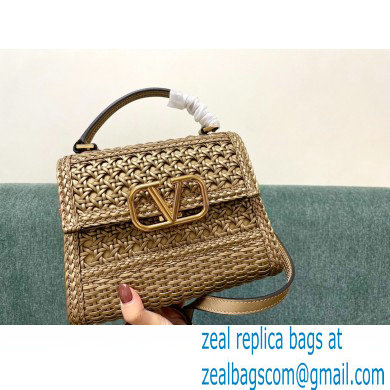 VALENTINO SMALL VSLING HANDBAG IN WOVEN METALLIC NAPPA GOLD 2023