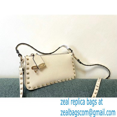 Valentino Small Rockstud Grainy Calfskin Crossbody Bag White