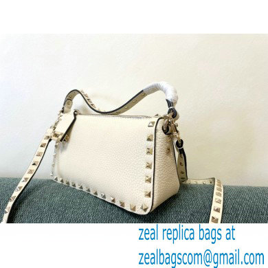 Valentino Small Rockstud Grainy Calfskin Crossbody Bag White