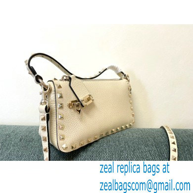 Valentino Small Rockstud Grainy Calfskin Crossbody Bag White