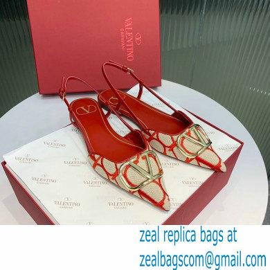 Valentino VLOGO SIGNATURE SLINGBACK FLAT IN TOILE ICONOGRAPHE beige/red 2023