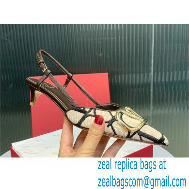 Valentino VLOGO SIGNATURE SLINGBACK PUMP IN TOILE ICONOGRAPHE 35MM beige/black 2023