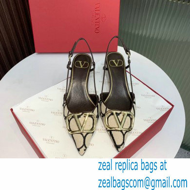 Valentino VLOGO SIGNATURE SLINGBACK PUMP IN TOILE ICONOGRAPHE 35MM beige/black 2023