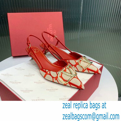 Valentino VLOGO SIGNATURE SLINGBACK PUMP IN TOILE ICONOGRAPHE 35MM beige/red 2023