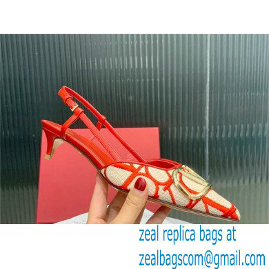 Valentino VLOGO SIGNATURE SLINGBACK PUMP IN TOILE ICONOGRAPHE 35MM beige/red 2023