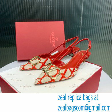 Valentino VLOGO SIGNATURE SLINGBACK PUMP IN TOILE ICONOGRAPHE 35MM beige/red 2023