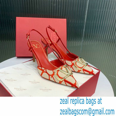 Valentino VLOGO SIGNATURE SLINGBACK PUMP IN TOILE ICONOGRAPHE 80MM beige/red 2023