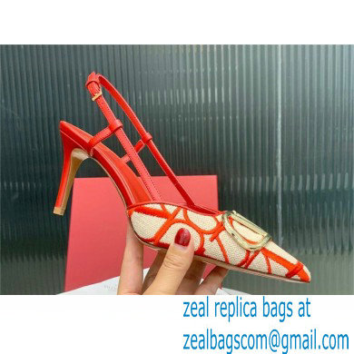 Valentino VLOGO SIGNATURE SLINGBACK PUMP IN TOILE ICONOGRAPHE 80MM beige/red 2023