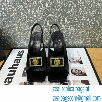 Versace Heel 10.5cm Medusa Crystal Sandals Satin Black 2023