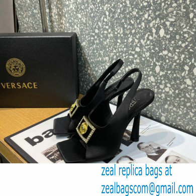 Versace Heel 10.5cm Medusa Crystal Sandals Satin Black 2023 - Click Image to Close